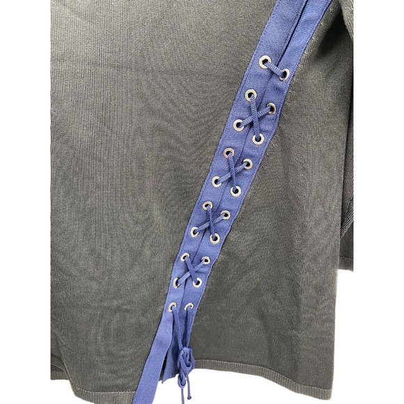 White House Black Market Contrast Lace Up Hem Pullover Sweater Top Womens Size L - Picture 2 of 5